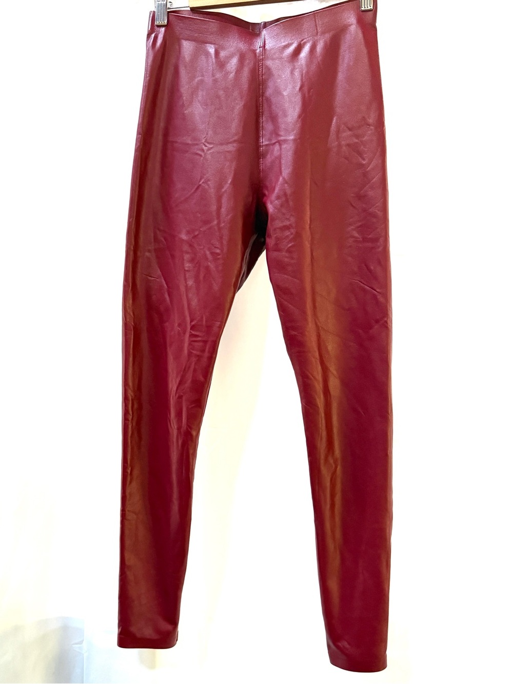 Cherry Red Faux Leather Leggings, Size S
